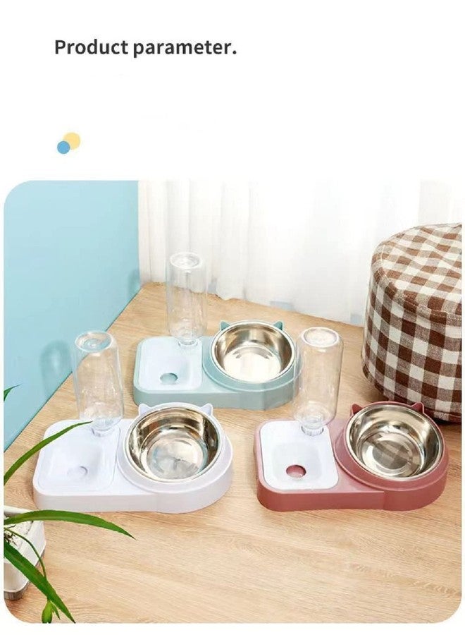 CREDLY Double Dog Bowls， Automatic Water Dispenser Bottle Elevated 15° Slanted Water and Food Bowl Set No-Spill Slow Pet Feeder Detachable Stainless Steel Bowl - Image 2